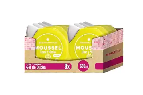 Moussel Gel de Ducha Revitalizante, con Lima y Menta, 650ml - Pack de 8