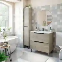 Mueble de baño LEA con lavabo (80x45cm) acabado roble y 2 cajones