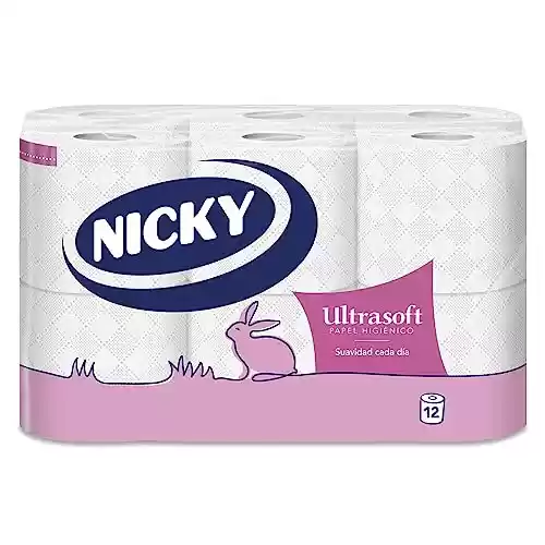 Paquete de 12 Rollos Papel Higiénico 140 Hojas de 2 Capas Nicky Ultrasoft