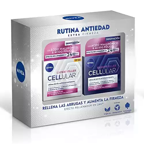 NIVEA Hyaluron Cellular Filler (2 x 50 ml), Pack de Cremas Antiedad, Set de Regalo con Crema de Día FP30 (1 x 50 ml) y Crema de Noche (1 x 50 ml), Cremas reafirmantes con Ácido Hialurónico