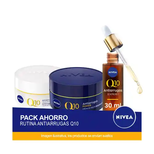 NIVEA Pack Ahorro Q10 Serum Facial Antiarrugas Doble Acción + Crema de Día FP30 + Crema de Noche