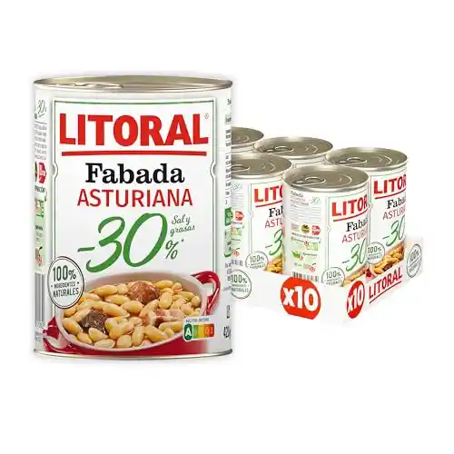 Pack 10 botes de 420g Litoral Fabada Asturiana -30% Sal y Grasa
