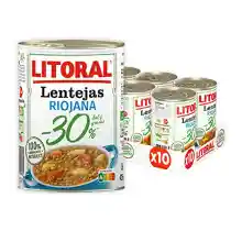 Pack 10 botes de Lentejas Riojana Litoral, sin gluten, 425g, 30% menos sal y grasa