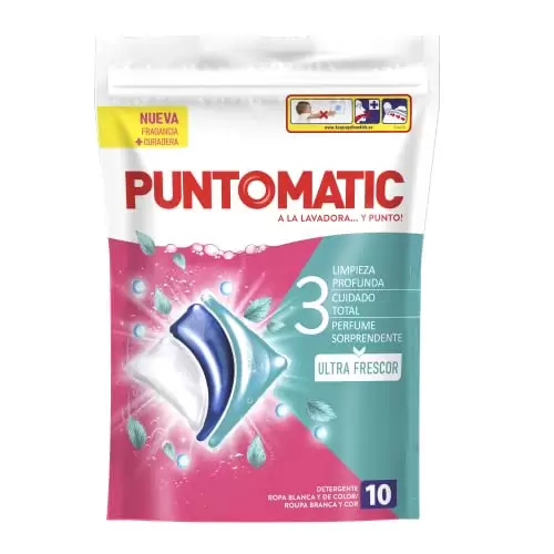 Pack 10 Cápsulas Tricámara Ultra Frescor Detergente Lavadora para Ropa Blanca y de Color PUNTOMATIC