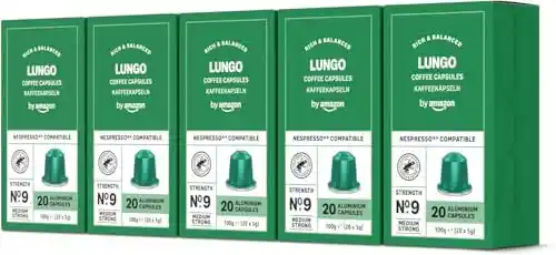 Pack 100 Cápsulas café Lungo by Amazon 100% Arabica compatibles Nespresso - la cápsula a 10 céntimos