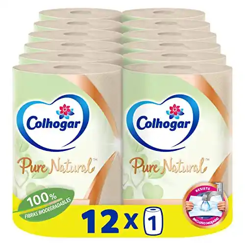 Pack 12x rollos Papel Cocina Colhogar Pure Natural Biodegradable