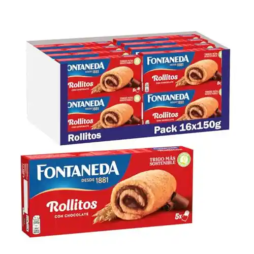 Pack 16x Fontaneda Rollitos de Bizcocho Crema de Chocolate