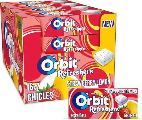 Pack 16x7 Chicles Orbit Refreshers Sin Azúcar fresa limón
