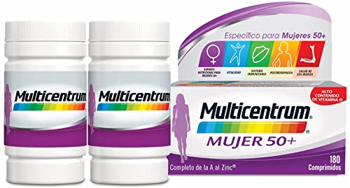 Pack 180 Comprimidos MULTICENTRUM Mujer 50+, Complemento Alimenticio Multivitaminas con 13 Vitaminas y 11 Minerales