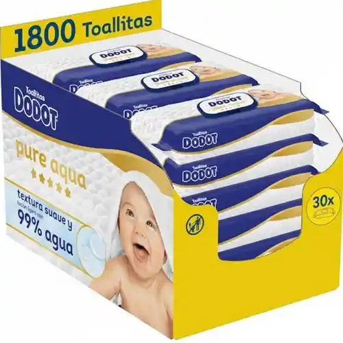 Pack 1800 unidades Toallitas Dodot Pure Aqua con 99% agua pura para bebé