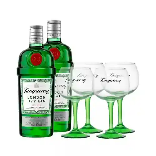 Pack 2 Botellas Tanqueray + 4 copas