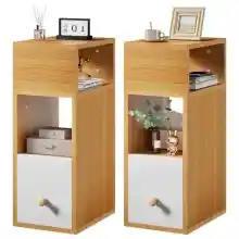Pack 2 Mesitas de Noche IBUYKE Natural con cajón y compartimentos abiertos