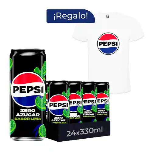 Pack 24 latas Pepsi Max Zero Azúcar Lima 33cl + Camiseta de regalo (ENVIO GRATIS)