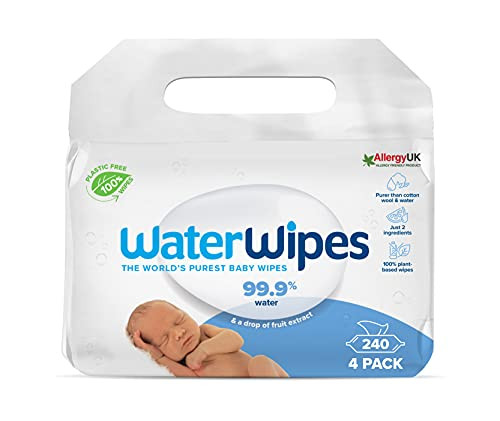 Pack 240 toallitas WaterWipes Originales biodegradables para bebés, formuladas con un 99,9 % de agua y sin perfume, ideales para pieles sensibles