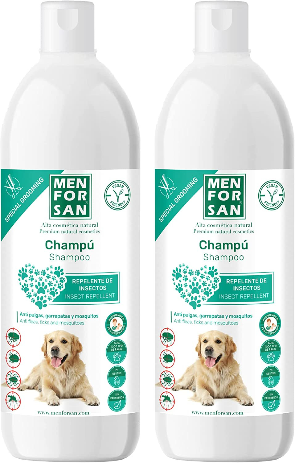 Pack 2x Champú Repelente de Insectos para Perros 1L Menforsan