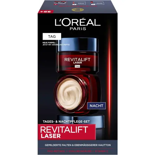Pack 2x crema facial antiedad día noche L'Oréal Paris Láser Revitalift con pro-retinol, ácido hialurónico y vitamina C