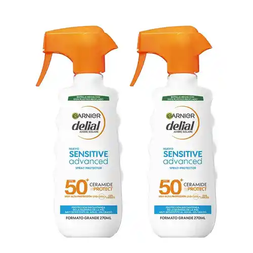 Pack 2x spray protector Delial Sensitive Advanced IP50+ para pieles claras y sensibles