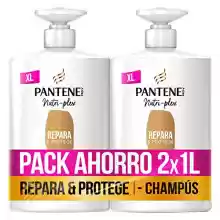 PACK 2x1 litro Pantene Champú Pelo Repara Y Protege con Nutri-Plex Tecnologia, Fórmula Pro-V + Antioxidantes, Para Pelo Seco y Dañado