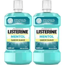 Pack 2x500ml Enjuague Bucal Listerine Mentol Sabor Suave Sin Alcohol