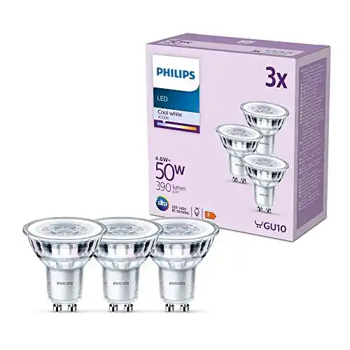 Pack 3 Bombillas Philips GU10 4.6W de Luz Blanca Fría