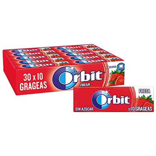 Pack 30 x 10 chicles Orbit Sin Azúcar Sabor Fresa, Afrutado, Intenso y de Larga Duración