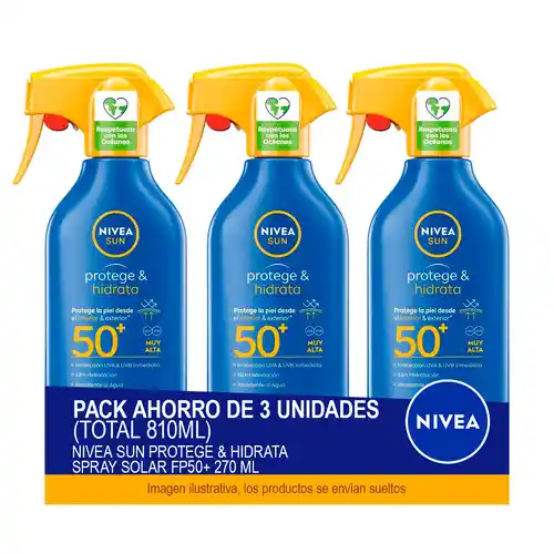 Pack 3x 270ml NIVEA SUN Protege & Hidrata Spray Solar FP50+