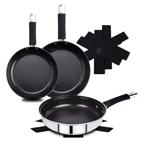 Pack 3x sartenes Bergner Baster 20+24+28 cm de Acero Inoxidable + 3x Protectores