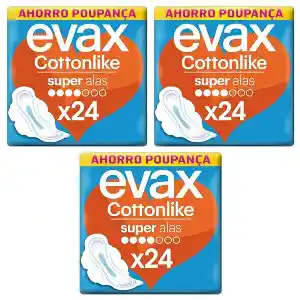 Pack 3x24 Compresas con Alas Evax Cottonlike Super