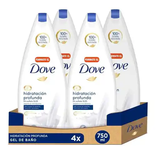 Pack 4 x 750 ml Dove Gel de Ducha Hidratación Profunda