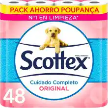 Pack 48 rollos papel higiénico Scottex Cuidado Completo