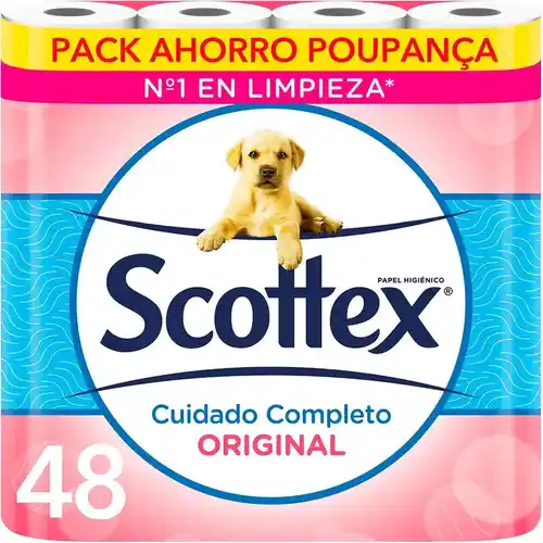 Pack 48 rollos papel higiénico Scottex Cuidado Completo