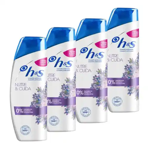 Pack 4x270ml H&S Champú Anticaspa Olor Lavanda Nutre & Cuida hasta Un 100% de Protección Contra La Caspa (Total 1080 ml)