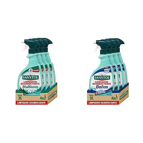 Pack 4x750ml Sanytol Limpiador Desinfectante Multiusos + Pack 4x750ml Limpiador Antical Baños