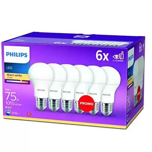 Pack 6 Bombillas LED Philips Lighting esférica E27, blanco cálido, 1055 lúmenes