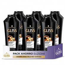 Pack 6 champús Gliss pelo dañado con keratina líquida