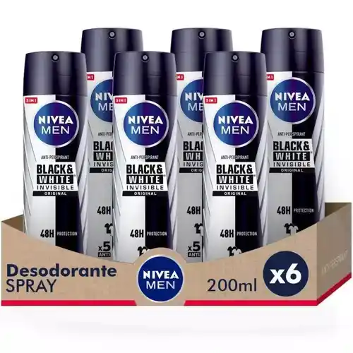 Pack 6 Desodorante Black & White Invisible Original Spray