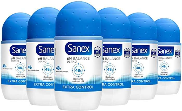 Pack 6 Desodorantes Roll-On Sanex Dermo Extra Control