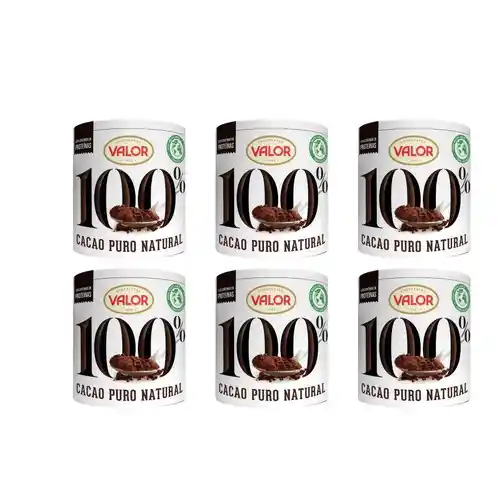 Pack 6x 250g Cacao Puro 100% Valor - a 3.10€ el bote
