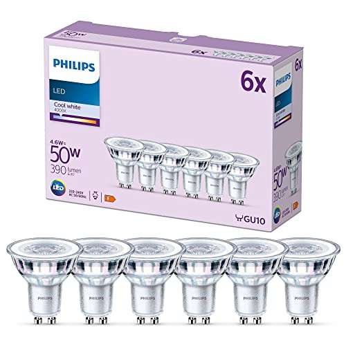 Pack 6x bombillas Philips LED, Casquillo GU10 (para Focos), 4.6 W