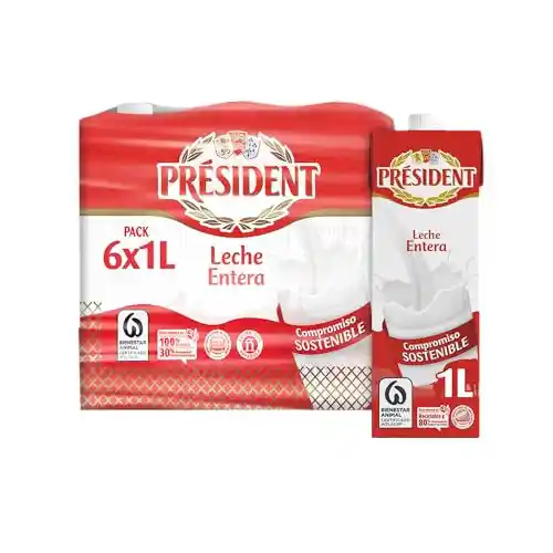 Pack 6x Briks de 1L Leche entera Président