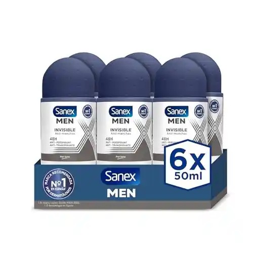Pack 6x Desodorante Roll-On Sanex Men Dermo Invisible