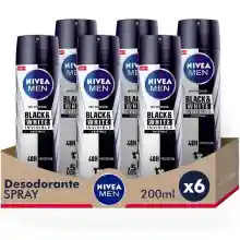 Pack 6x Desodorantes Spray Nivea Men Black & White 200ml