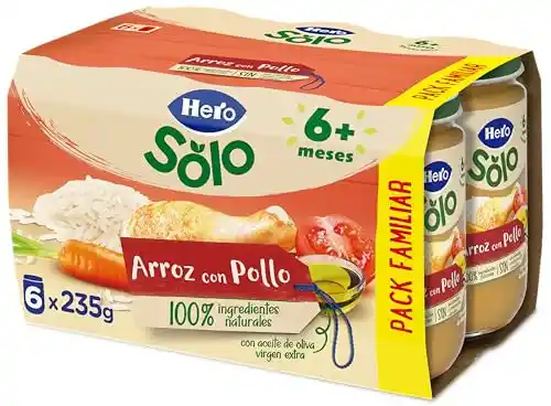 Pack 6x Hero Baby Tarritos de Arroz con Pollo 235g para bebé