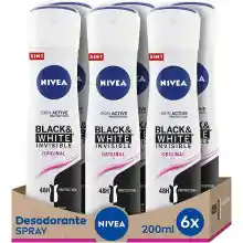 Pack 6x NIVEA Black & White Invisible Original Spray Desodorante 200ml