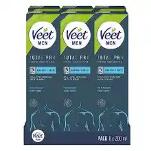 Pack 6x200 ml Veet Men Crema Depilatoria Masculina para Pecho y Espalda Pieles Sensibles