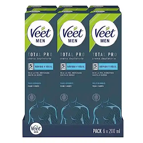 Pack 6x200 ml Veet Men Crema Depilatoria Masculina para Pecho y Espalda Pieles Sensibles