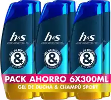 Pack 6x300ml Champú Anticaspa H&S para pelo, cuerpo y cara