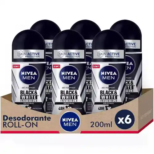 Pack 6x50ml Desodorante Black & White Invisible Original Roll on