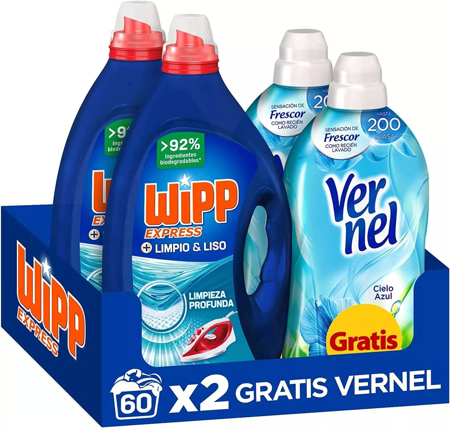 Pack ahorro: 2x Detergente Líquido Wipp Express + 2x Suavizante Vernel