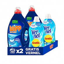 Pack ahorro! Detergente Líquido Wipp Express lavadora (80 dosis) + Suavizante Vernel (114 dosis)